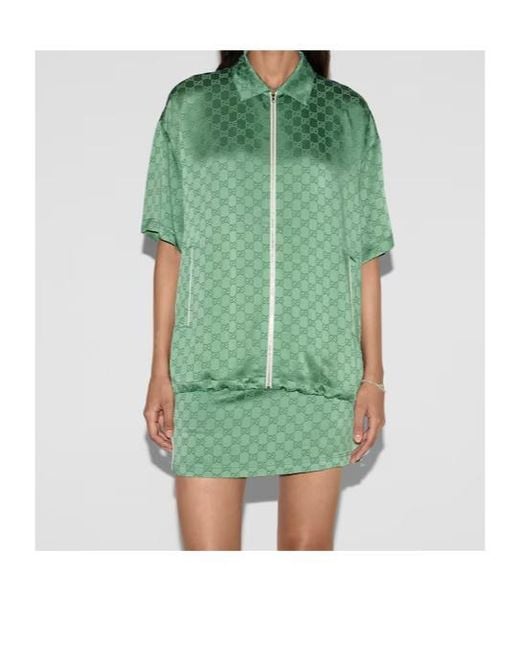 Gucci Green Relaxed Fit Gg Satin Zip Shirt