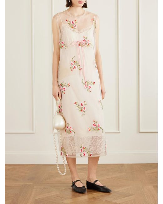 Simone Rocha Natural Embroidered Dress With Bow Decoration