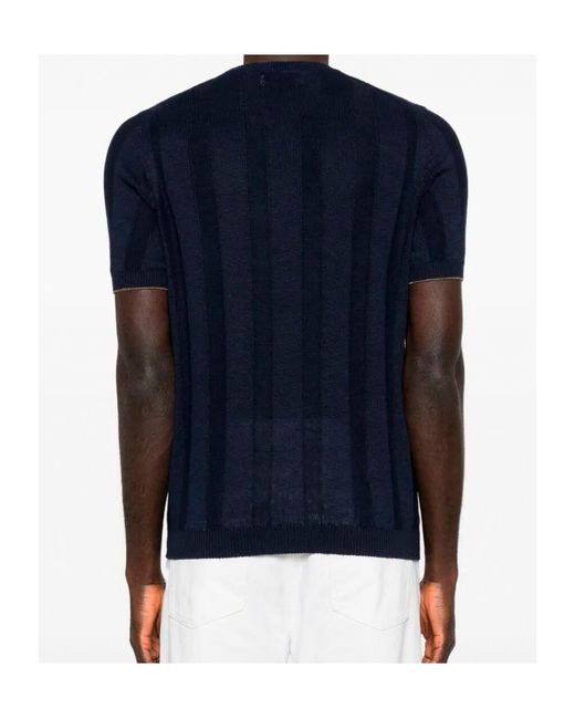 Brunello Cucinelli Blue Ribbed Short-Sleeve T-Shirt for men