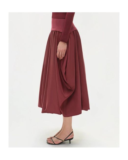 Jonathan Simkhai Red Corinn Bubble Taffeta Midi Skirt
