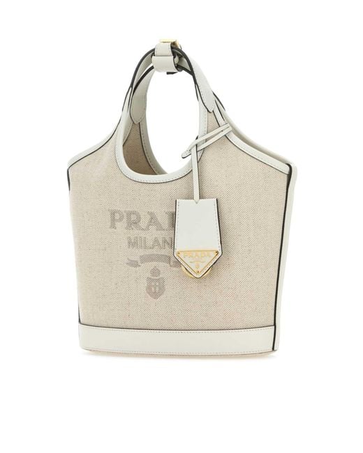 Prada White Logo Print Mini Bucket Bag