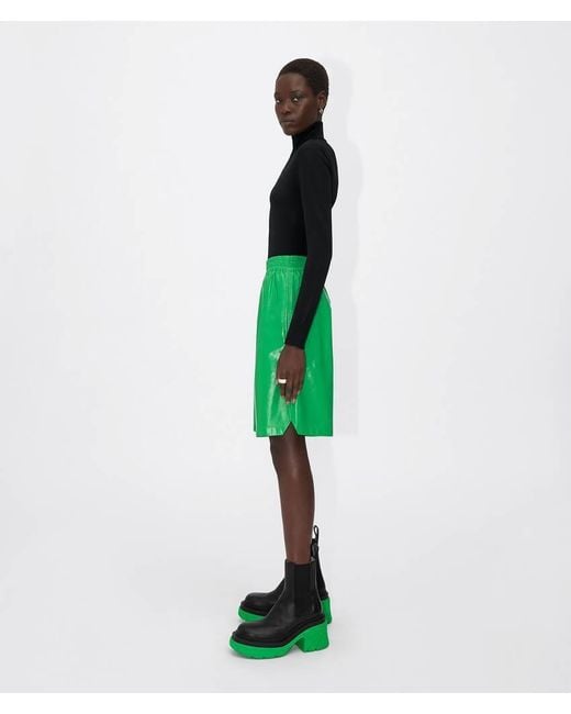Bottega Veneta Green Knee-Length Leather Shorts