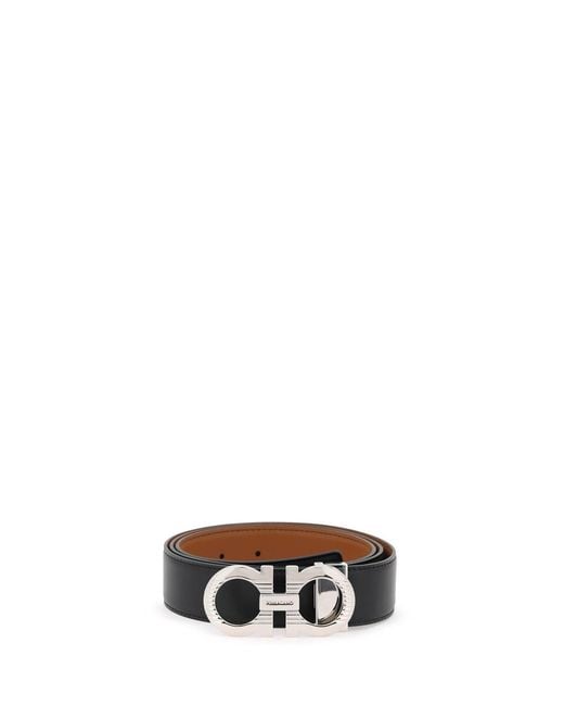 Ferragamo White Ferragamo Gancini Buckle Reversible Belt for men