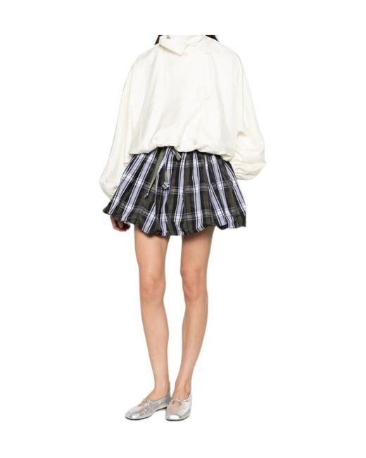 Patou Black Tartan-Print Bubble-Hem Skirt