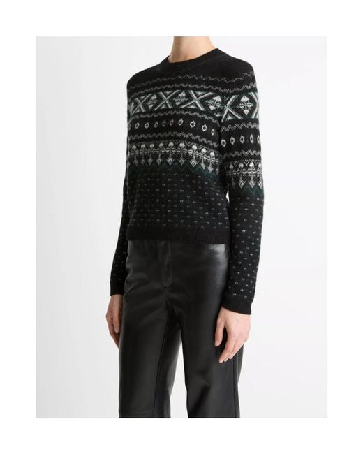 Vince Black Patterned Crew-Neck Sweater