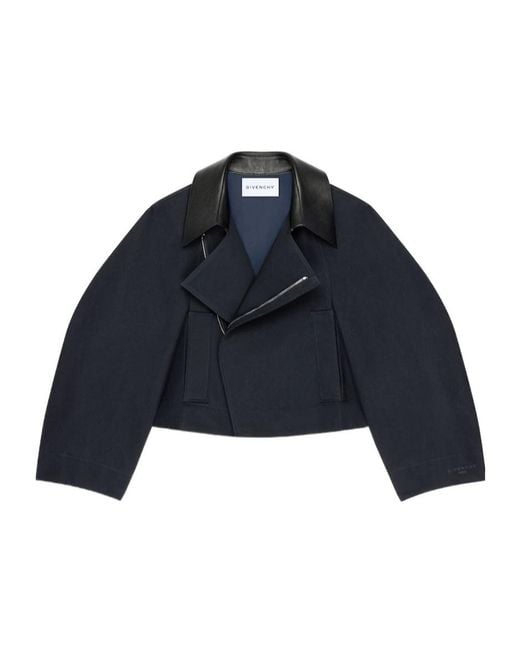 Givenchy Blue Contrast Collar Cropped Jacket