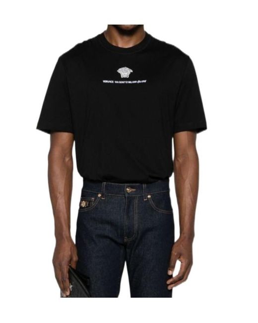 Versace Black Logo-Embroidered Crewneck T-Shirt for men
