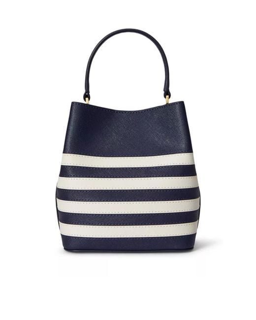 Ralph Lauren Blue Striped Leather Satchel