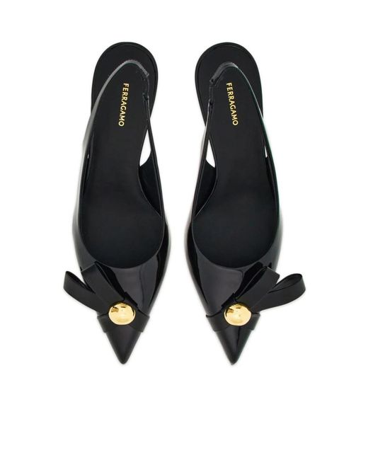 Ferragamo Black Pointless Heel Bow High-Heeled Sandals