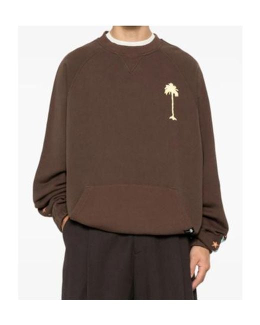 Palm Angels Brown Graphic-Print Pouch-Pocket Sweater for men