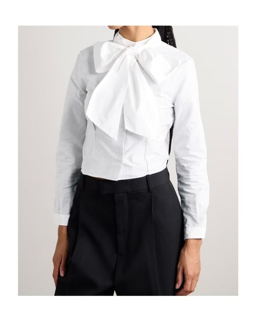 Thom Browne White Cropped Poplin-Trimmed Striped Cotton Oxford Shirt