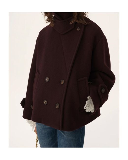 Chloé Purple Chloé Double-Breasted Oversized Short Coat