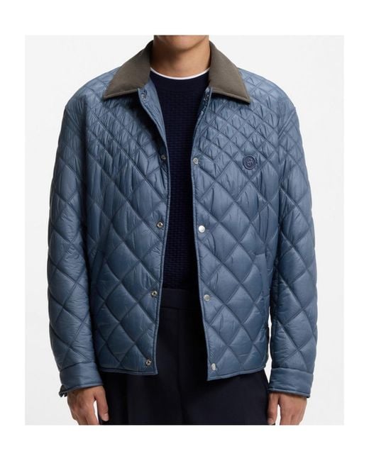 Boss Blue Long-Sleeved Cotton-Padded Jacket for men