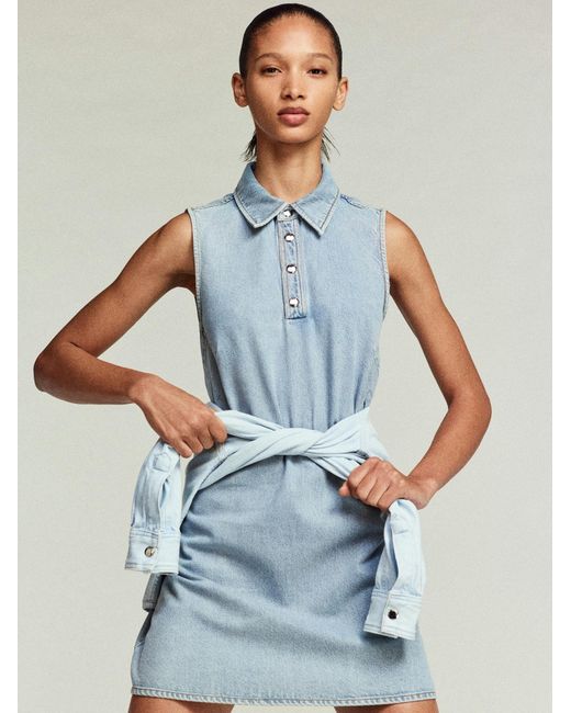 FRAME Blue Pointed Collar Denim Dress
