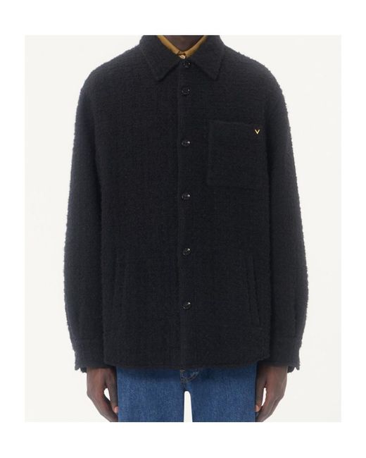 Valentino Black Textured Button-Up Shirt Jacket for men