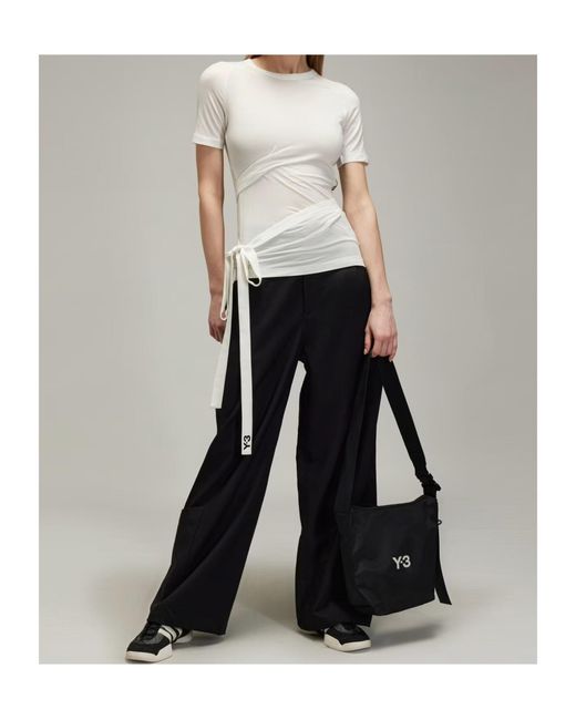 Y-3 White 3-Striped Drawstring T-Shirt