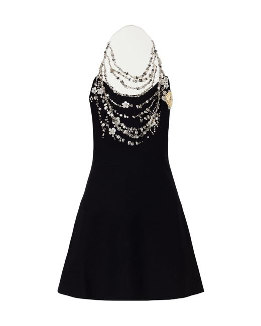 Oscar de la Renta Black Crystal-Embellished Crepe Mini Dress