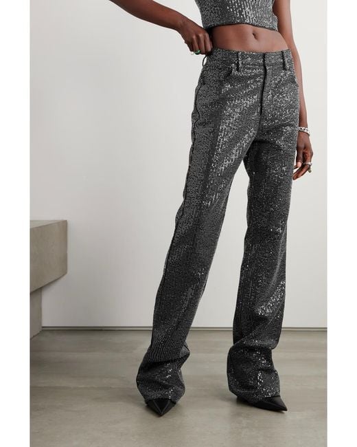 ROTATE BIRGER CHRISTENSEN Gray High-Waisted Sequin-Embellished Jeans
