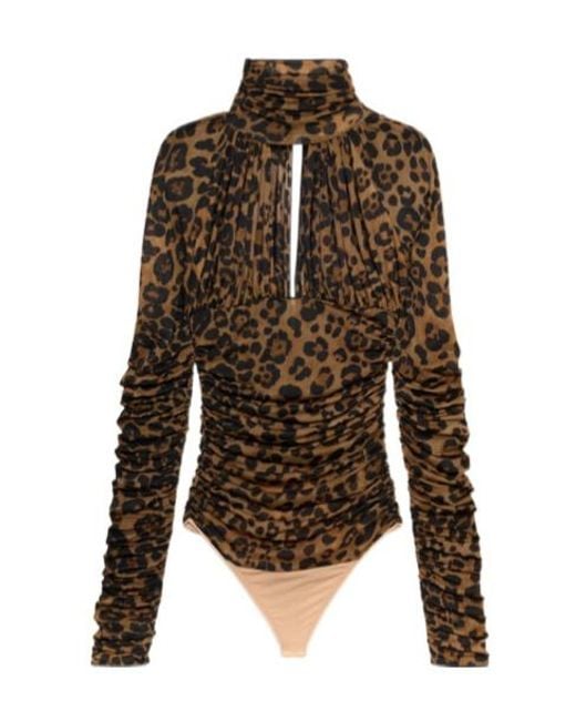 Blumarine Brown Leopard Printed Ruched Bodysuit