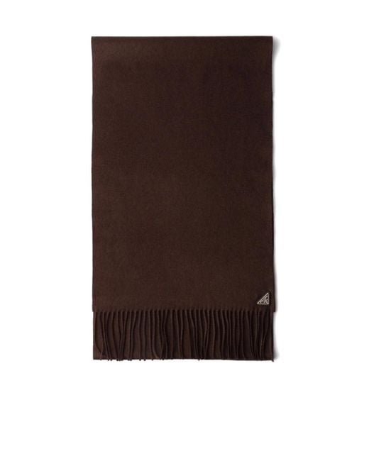 Prada Brown Triangle-Logo Fringed Scarf for men