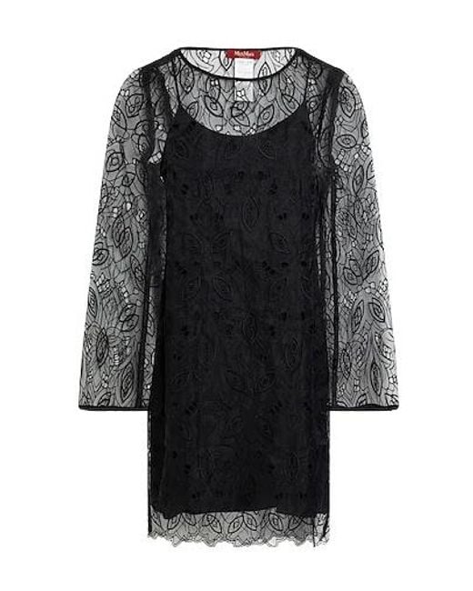 Max Mara Black Solid Embroidered Dress