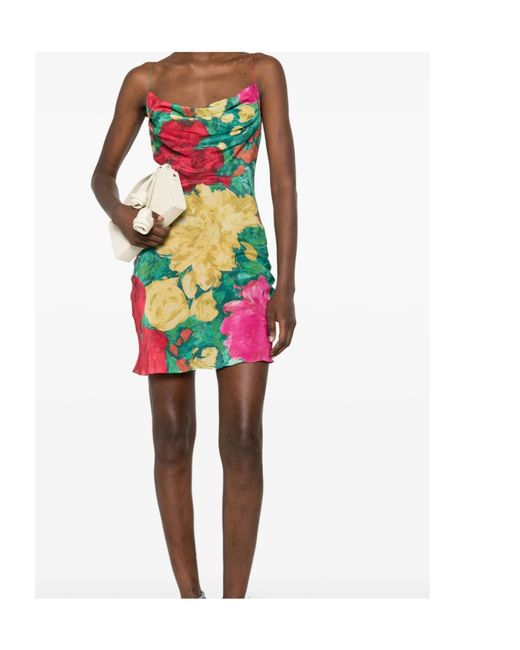 Balmain Red Floral-Print Cowl-Neck Mini Dress