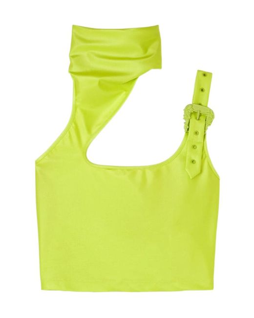 Versace Jeans Green Couture Baroque Buckle Embellished Cropped Top