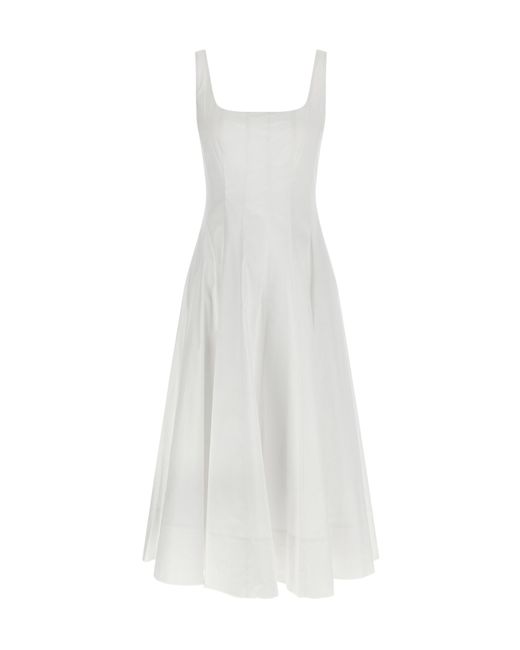 Staud White Wells Pleated Sleeveless Dress