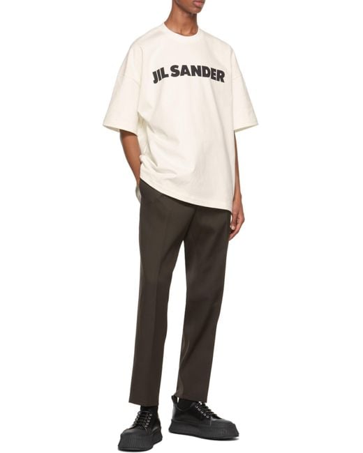 Jil Sander White Logo Printed Crewneck T-Shirt for men