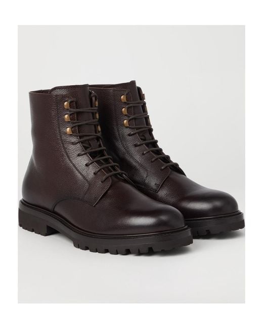 Brunello Cucinelli Brown Leather Ankle Boots for men