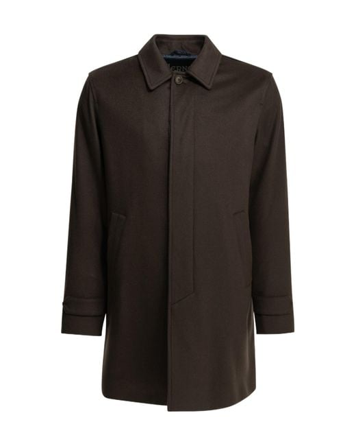 Herno Black Single-Breasted Cashmere Coat for men