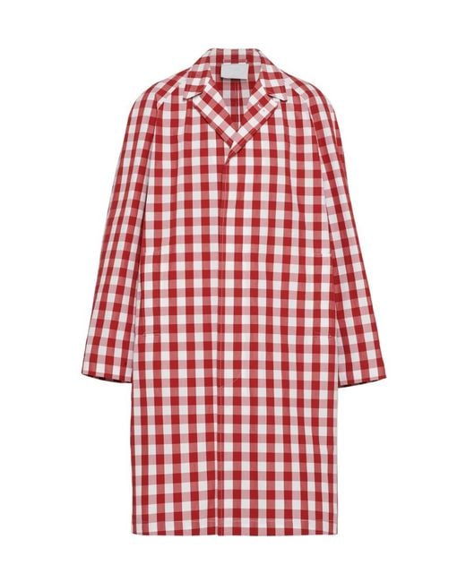 Prada Red Check-Printed Belted Coat for men