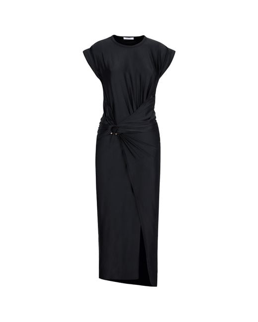 Rabanne Black Gathered-Detail Draped Midi Dress