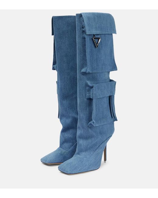 The Attico Blue Sienna Tube Denim Knee-High Boots