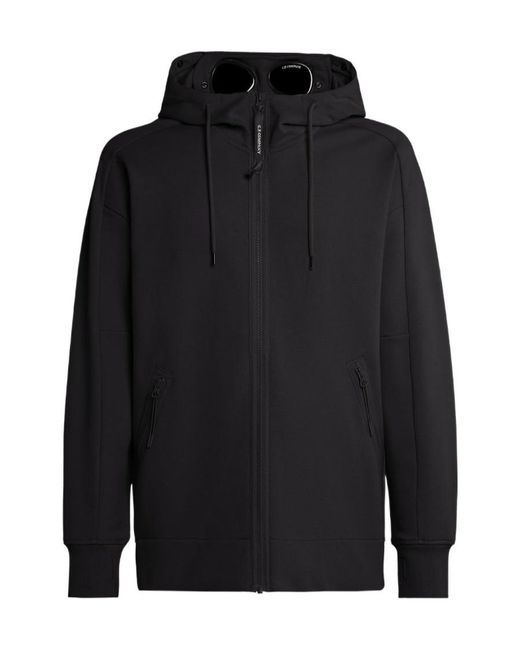 C P Company Blue Logo-Printed Drawstring Zip-Up Hoodie for men