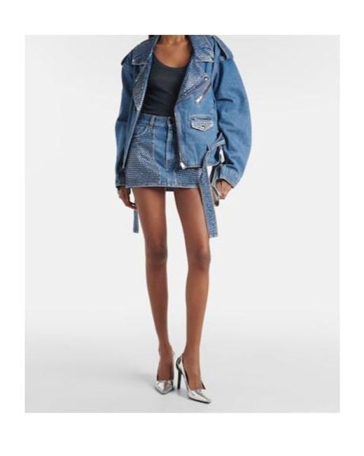 Area Blue Crystal-Embellished Denim Jacket