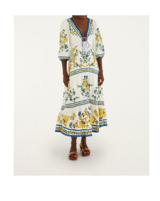 Farm Rio Blue Floral Print V-Neck Maxi Dress