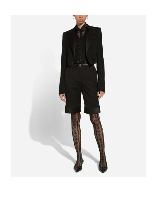 Dolce & Gabbana Black Cropped Gabardine Tuxedo Jacket