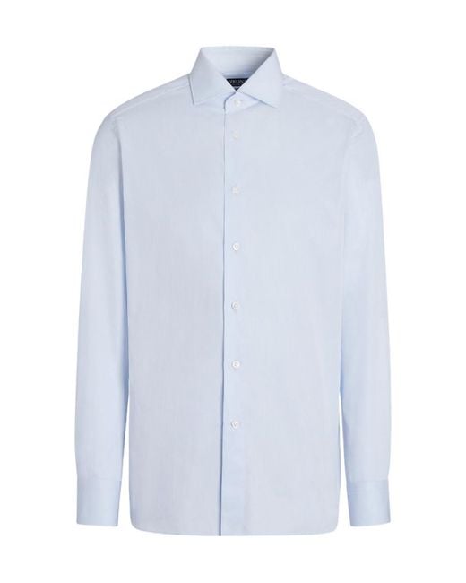 Zegna Blue Micro Striped Long-Sleeved Shirt for men
