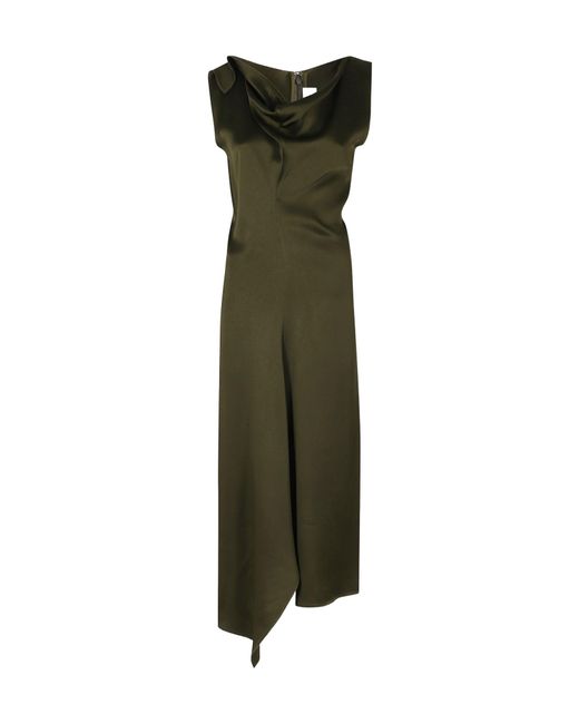 Victoria Beckham Green Ruffled Asymmetric Dress