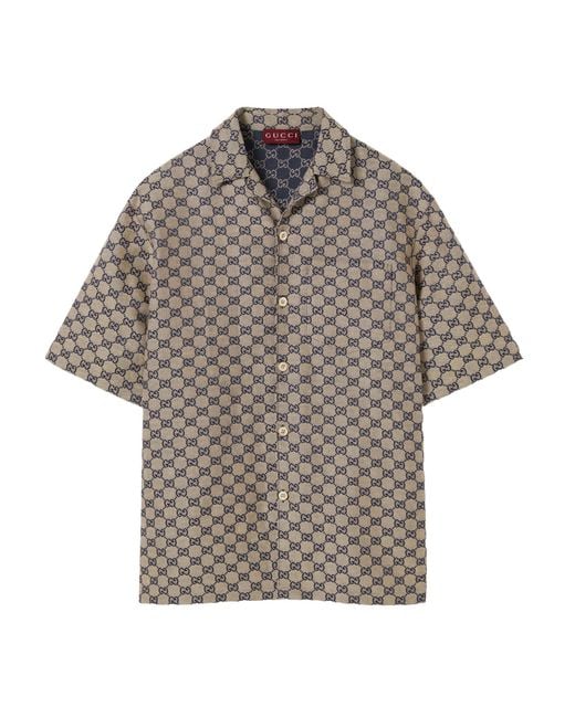 Gucci Gray Gg Linen Blend Canvas Shirt for men
