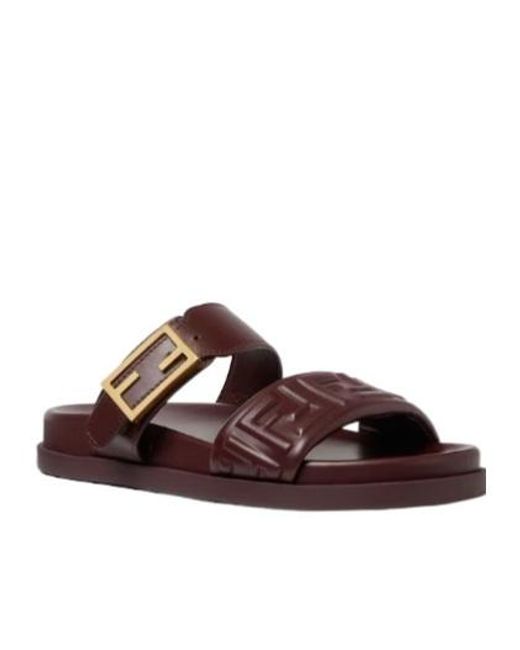 Fendi Brown Feel Ff Embossed Sandals