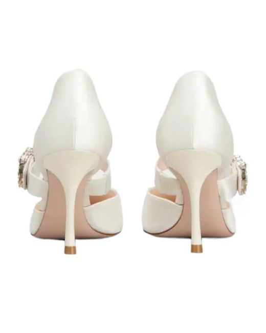 Roger Vivier White Embellished Pointed Toe Pumps