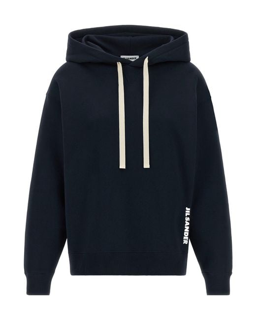 Jil Sander Blue Logo-Print Dropped-Shoulder Hoodie
