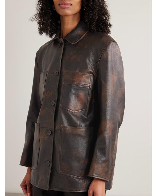 Nour Hammour Black Seleste Patchwork Distressed Leather Jacket