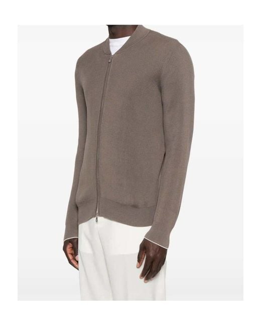 Brunello Cucinelli Gray Ribbed Zip-Fastening Cardigan for men