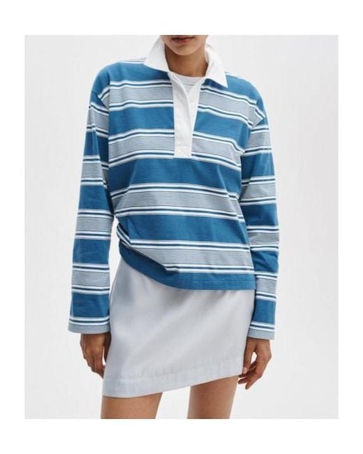 Rag & Bone Blue Kelly Boxy Striped Long-Sleeve Polo
