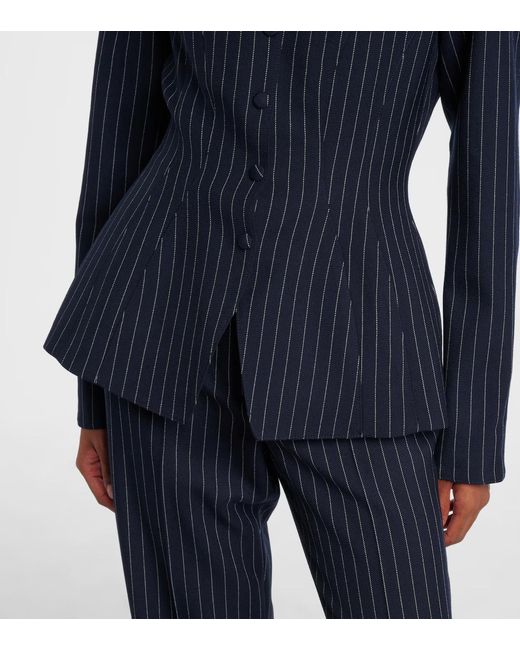 Mugler Blue Striped Long-Sleeve Casual Jacket