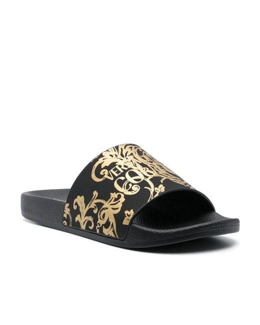 Versace Jeans Black Baroque-Print Slides
