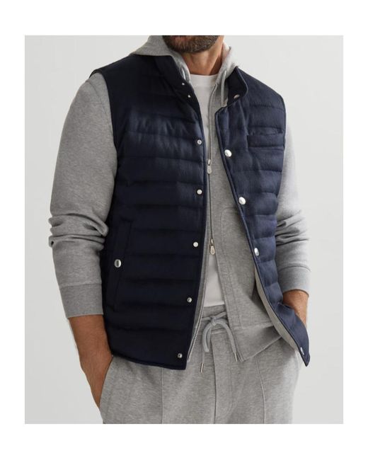 Brunello Cucinelli Blue Lightweight Cashmere Flannel Down Vest for men